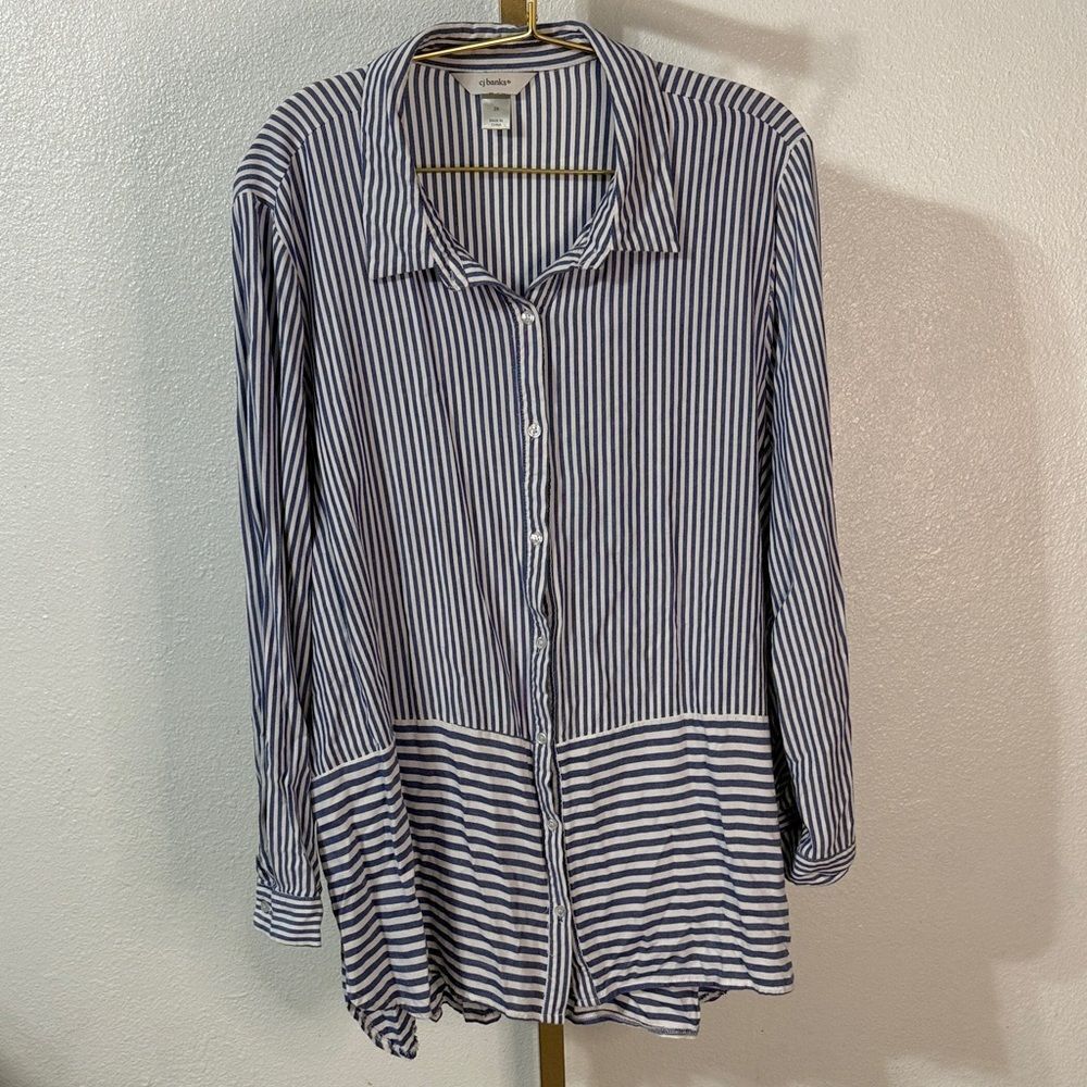 CJ Banks Blue and White Striped button up Casual Shirt- Size 2X